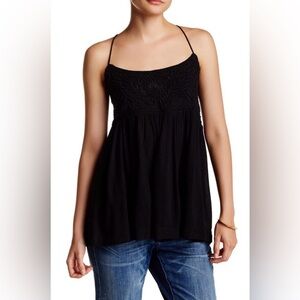 Free People | Blackbird Black Embroidered Strappy Cami Babydoll Top